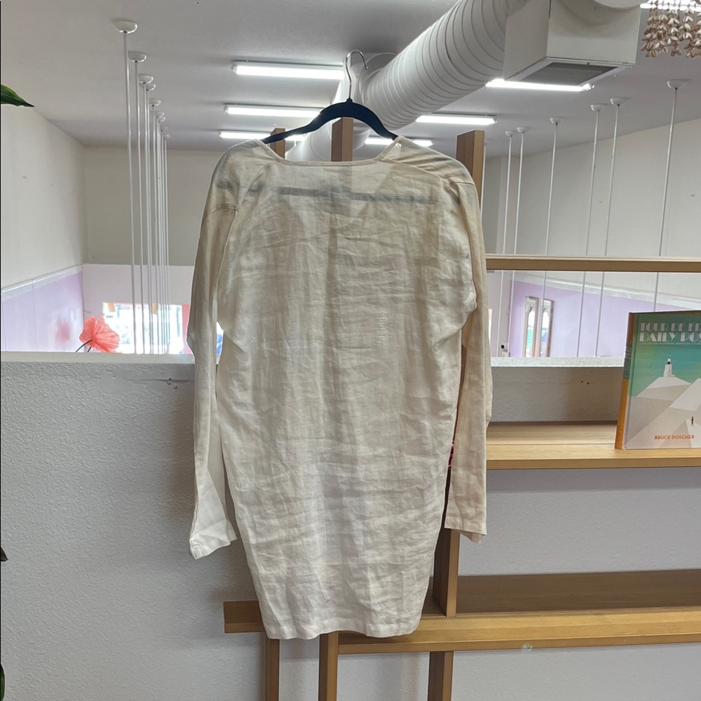 Calvin Klein Cream V-Neck Long-Sleeve Tunic 100% Linen Vintage Women Small - Picture 4 of 7
